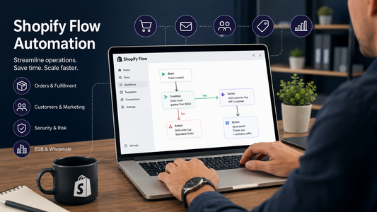 Team reviewing Shopify automation workflows for orders, inventory, marketing, and B2B operations