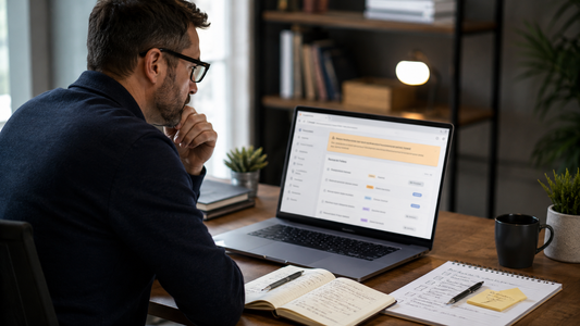 Store owner reviewing ecommerce discount and checkout logic with focused urgency