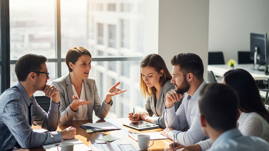 Enterprise team reviewing Shopify architecture, integrations, and budgeting plans in a face to face meeting