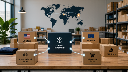Multi-store Shopify inventory system connecting products across regions and fulfillment channels