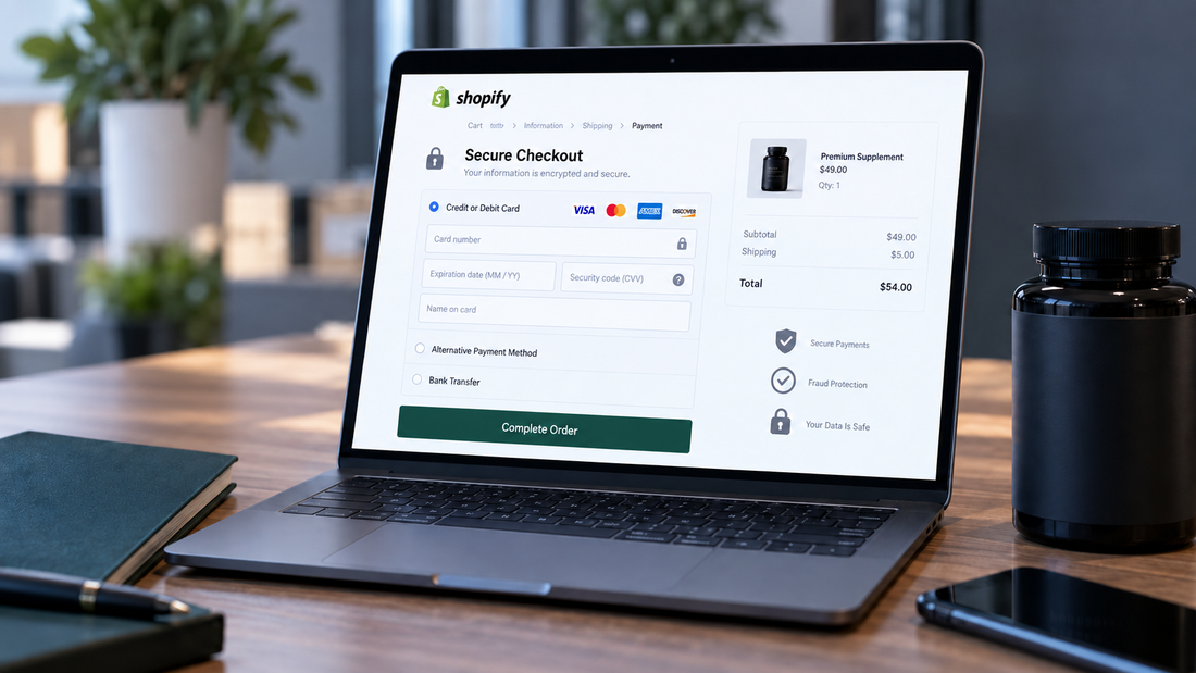 Secure ecommerce checkout connected to a specialized payment gateway for a high-risk Shopify merchant